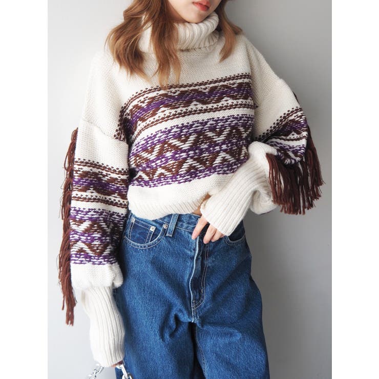 極美品 ビアズリー ジャガードフリンジニット フリー ジャガードフリンジニット[品番：MKSW0053681]｜EVRIS（エブリス）の