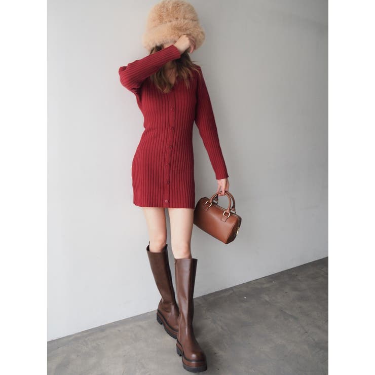 シャツニットミニワンピース[品番：MKSW0053685]｜EVRIS