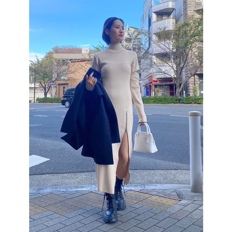 マーロンエノンフィ ニットタフタワンピース ニットタフタコンビ