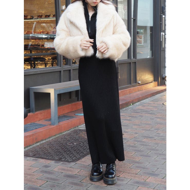 ハーフジップケーブルロングワンピース[品番：MKSW0055857]｜EVRIS