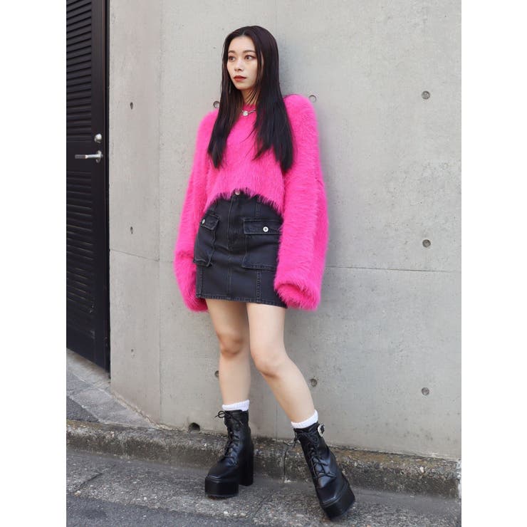 シャギークロップドニットトップス[品番：MKSW0054748]｜EVRIS