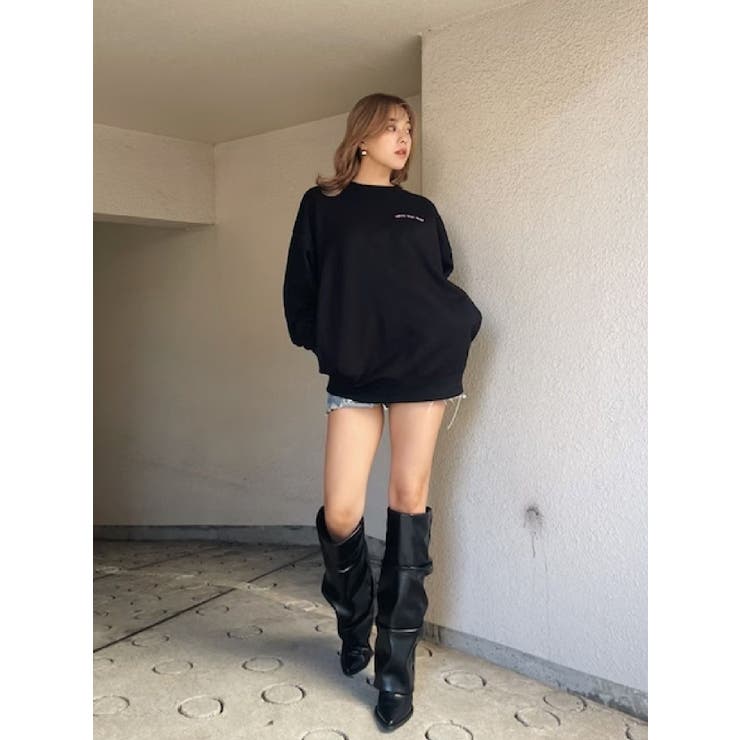 ダークブラウンリブトップスとデニムショートパンツセット デニム ショートパンツ レディース[品番：TY000008618