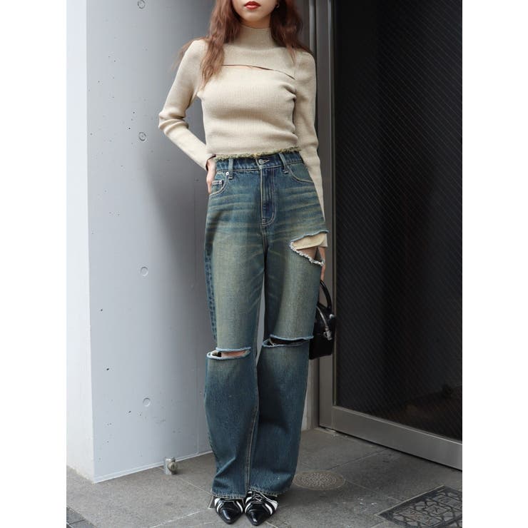 ラメカッティングタートルニットトップス | EVRIS | 詳細画像11 