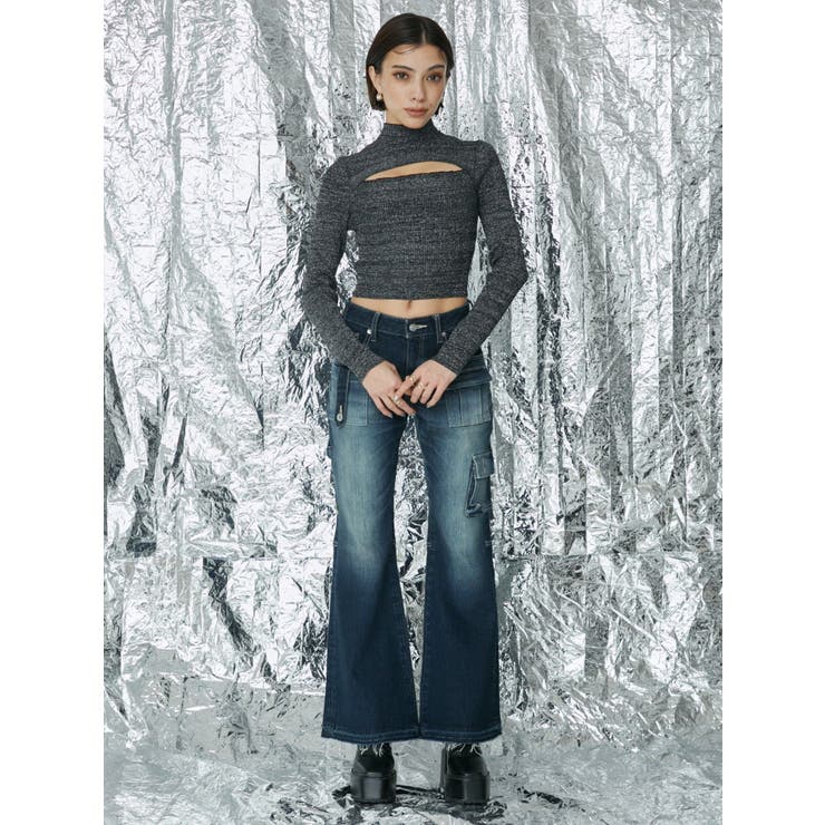 ラメカッティングタートルニットトップス | EVRIS | 詳細画像4 