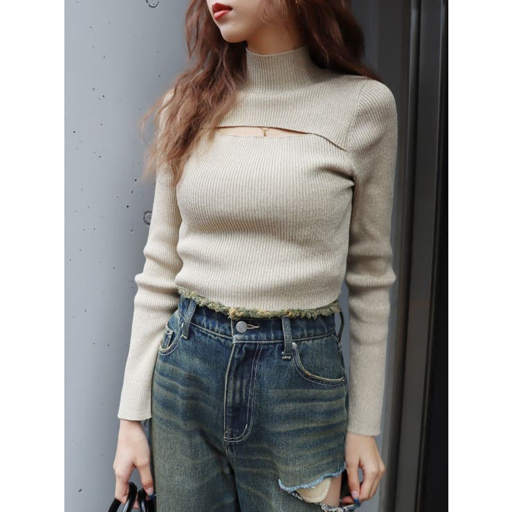 ラメカッティングタートルニットトップス | EVRIS | 詳細画像8 