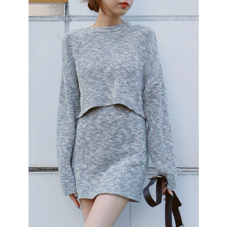 ブラック | 【インナーパンツ付】メランジニットセットアップ | EVRIS