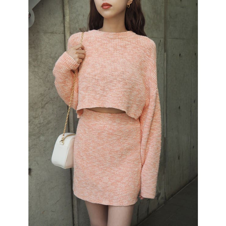 オレンジ | 【インナーパンツ付】メランジニットセットアップ | EVRIS