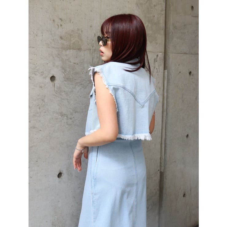 フリンジデザインデニムショートベスト | EVRIS | 詳細画像23 