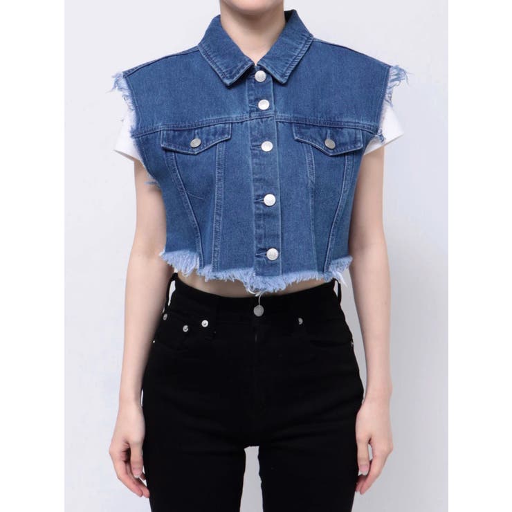 フリンジデザインデニムショートベスト | EVRIS | 詳細画像27 