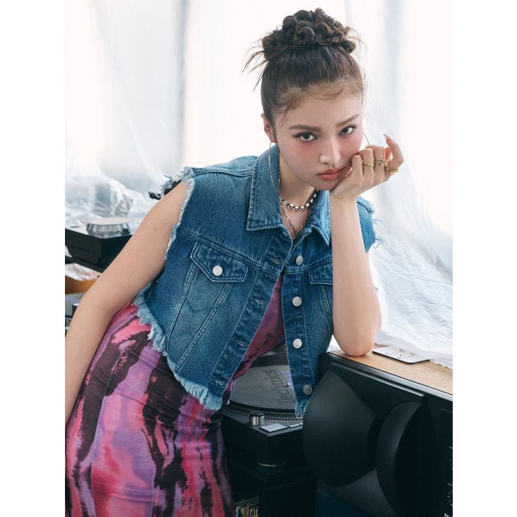 フリンジデザインデニムショートベスト | EVRIS | 詳細画像3 