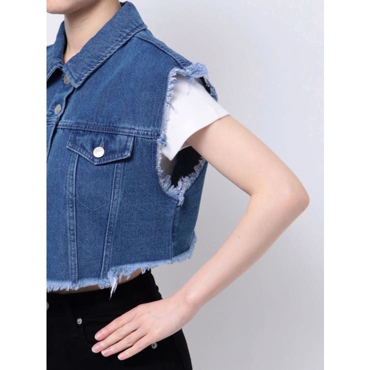 フリンジデザインデニムショートベスト | EVRIS | 詳細画像31 