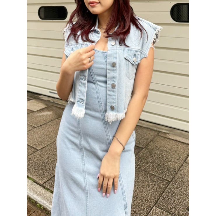 フリンジデザインデニムショートベスト | EVRIS | 詳細画像39 