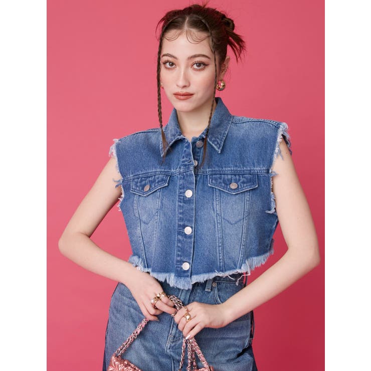 フリンジデザインデニムショートベスト | EVRIS | 詳細画像6 