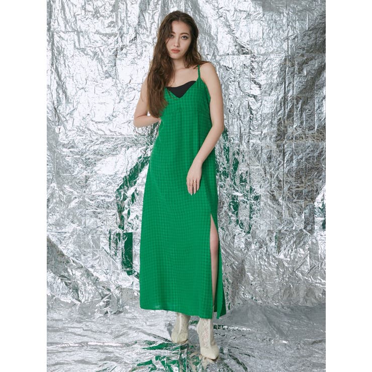 グリーン | ディープスリットロングキャミワンピース | EVRIS
