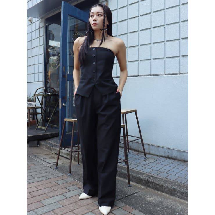 ハイウエストタックワイドパンツ【セットアップ着用可能】[品番