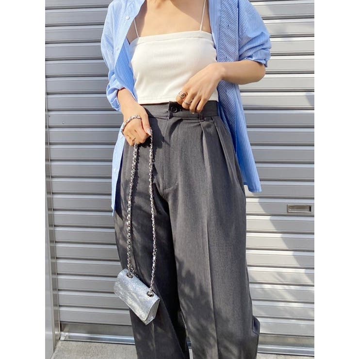 ハイウエストタックワイドパンツ【セットアップ着用可能】[品番