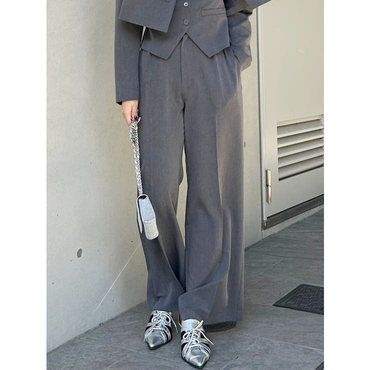 グレー | ハイウエストタックワイドパンツ【セットアップ着用可能】 | EVRIS