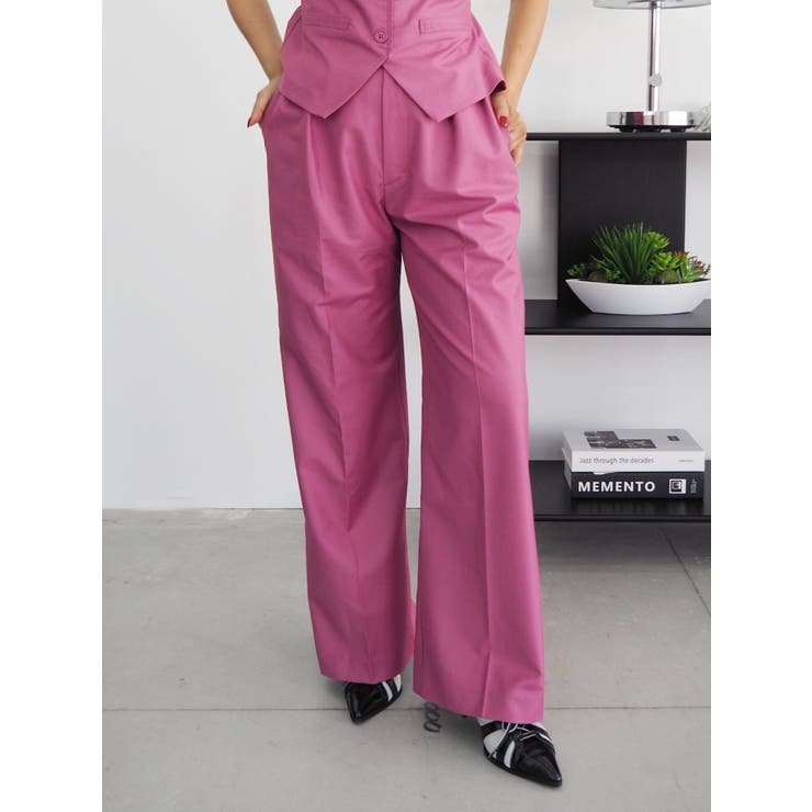 ピンク | ハイウエストタックワイドパンツ【セットアップ着用可能】 | EVRIS