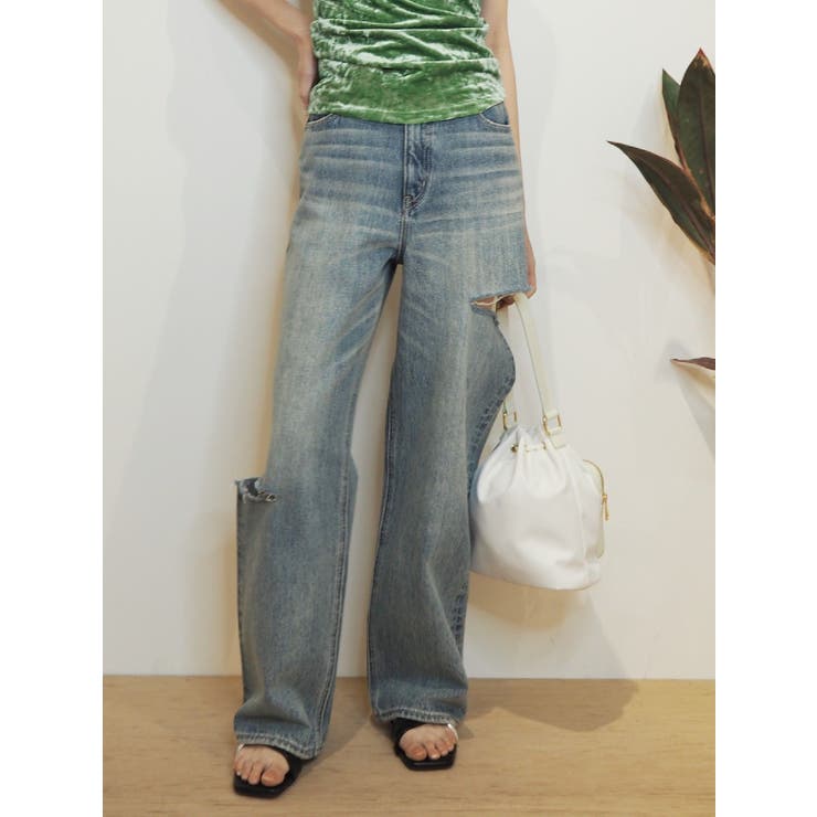 アシメカッティングセミワイドデニムパンツ[品番：MKSW0057846]｜EVRIS