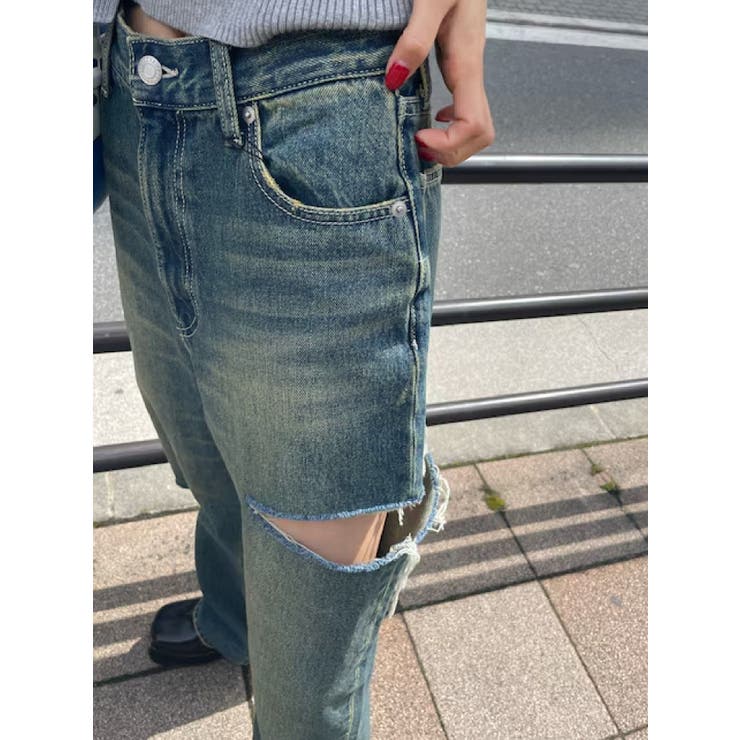 EVRIS アシメカッティングセミワイドデニムパンツ アシメカッティングセミワイドデニムパンツ｜エヴリス（EVRIS