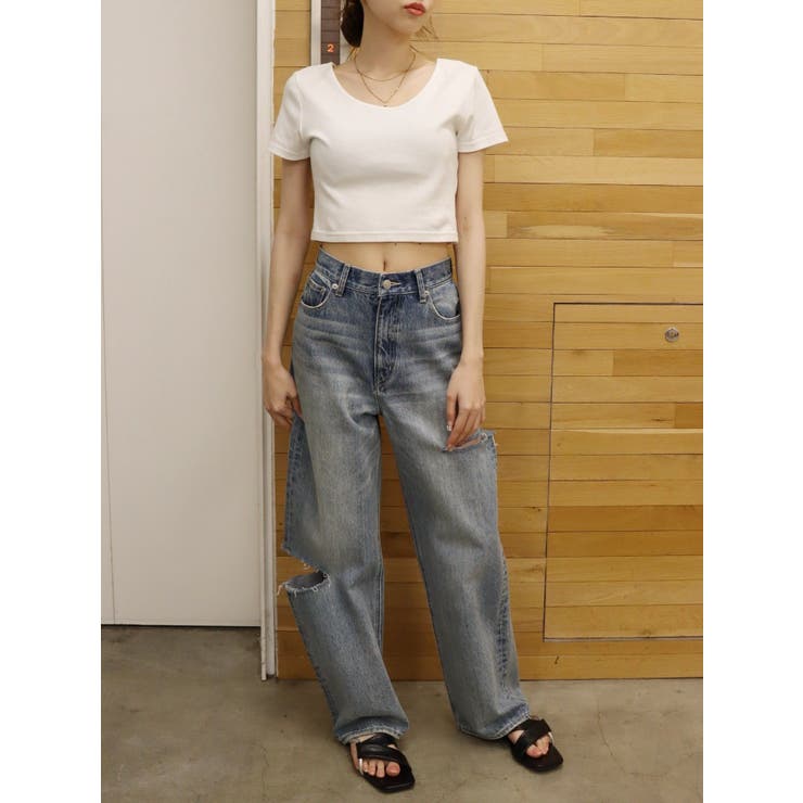 アシメカッティングセミワイドデニムパンツ[品番：MKSW0057846]｜EVRIS