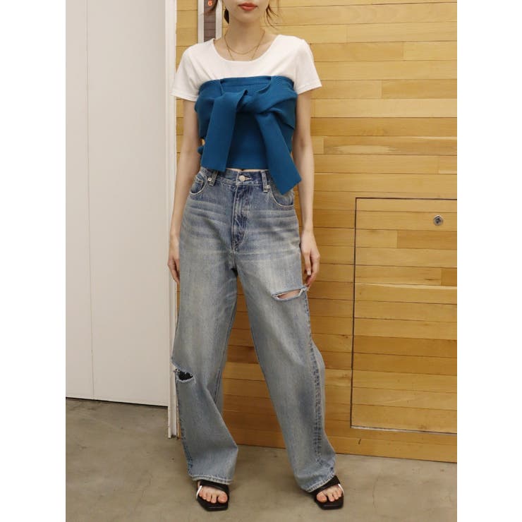 アシメカッティングセミワイドデニムパンツ[品番：MKSW0057846]｜EVRIS