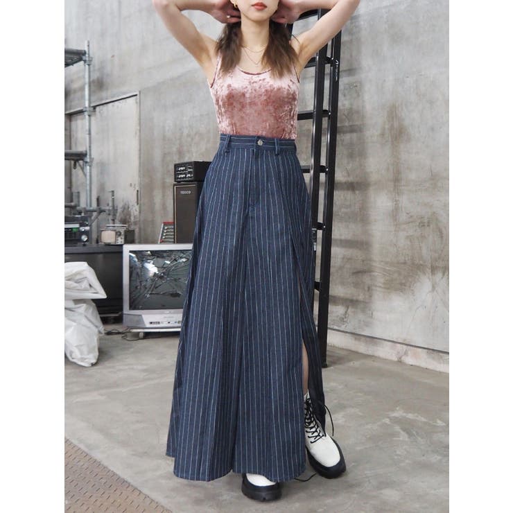 ピンストライプデニムロングスカート[品番：MKSW0057848]｜EVRIS