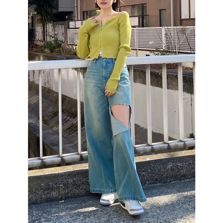 ニット セーター フロントジップオフショルニットトップス レディース フロントジップオフショルニットトップス[品番：MKSW0057307