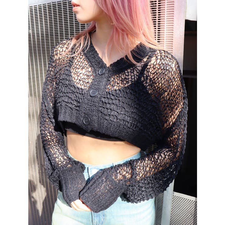 ブラック | スカシショートカーディガン | EVRIS