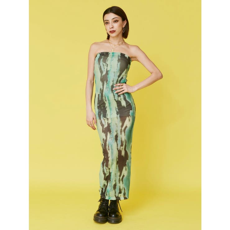 グリーン | ベアトップシアーロングワンピース | EVRIS