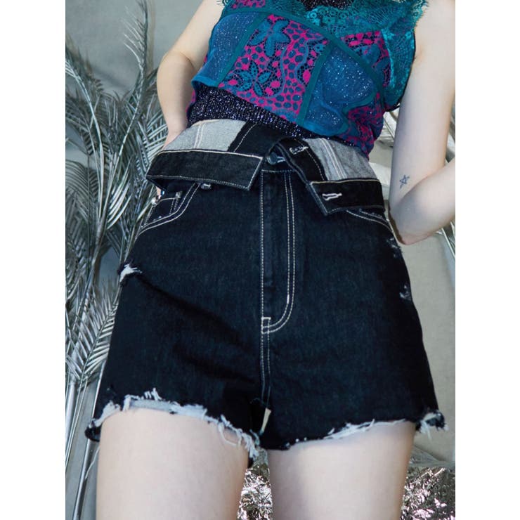 ブラック | ウエストフラップデニムショートパンツ | EVRIS