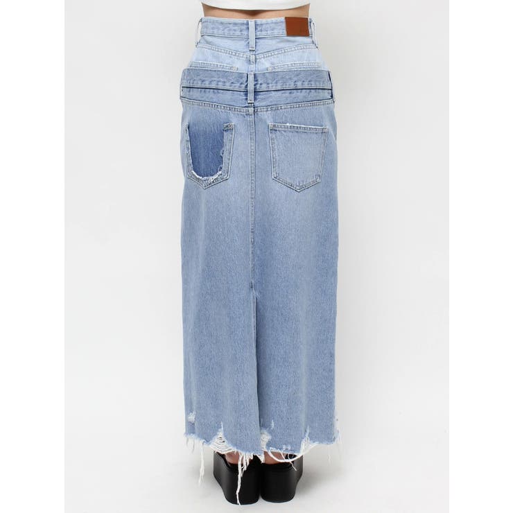セール】カットダメージデニム／knee cut damege denim ロング丈