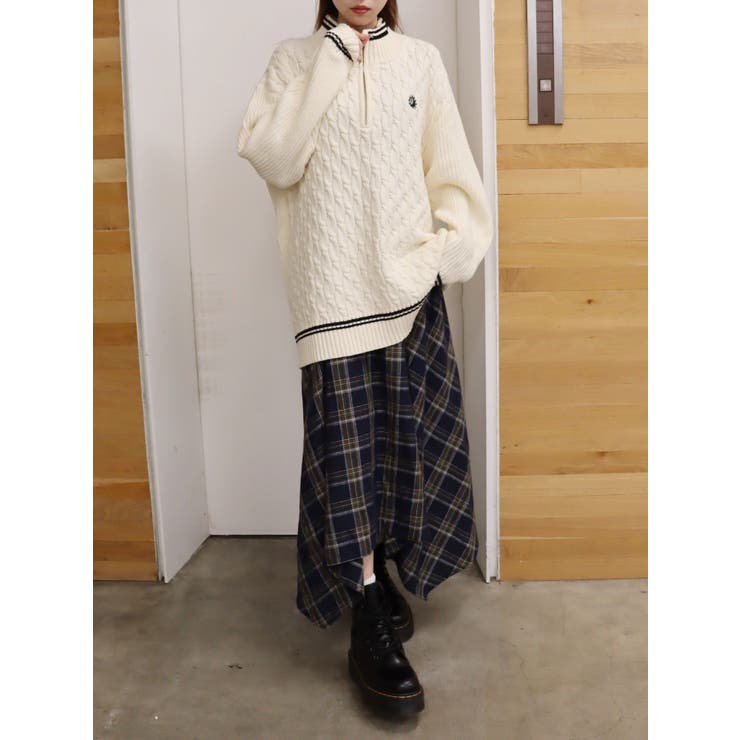 フェイクレザードッキングチェックロングワンピース[品番