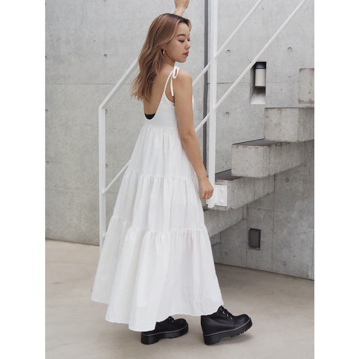 バックオープンティアードキャミワンピース[品番：MKSW0058148]｜EVRIS