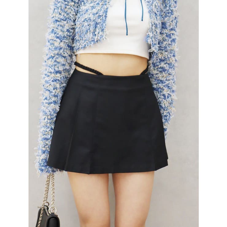 ブラック | オープンウエストプリーツミニスカート | EVRIS