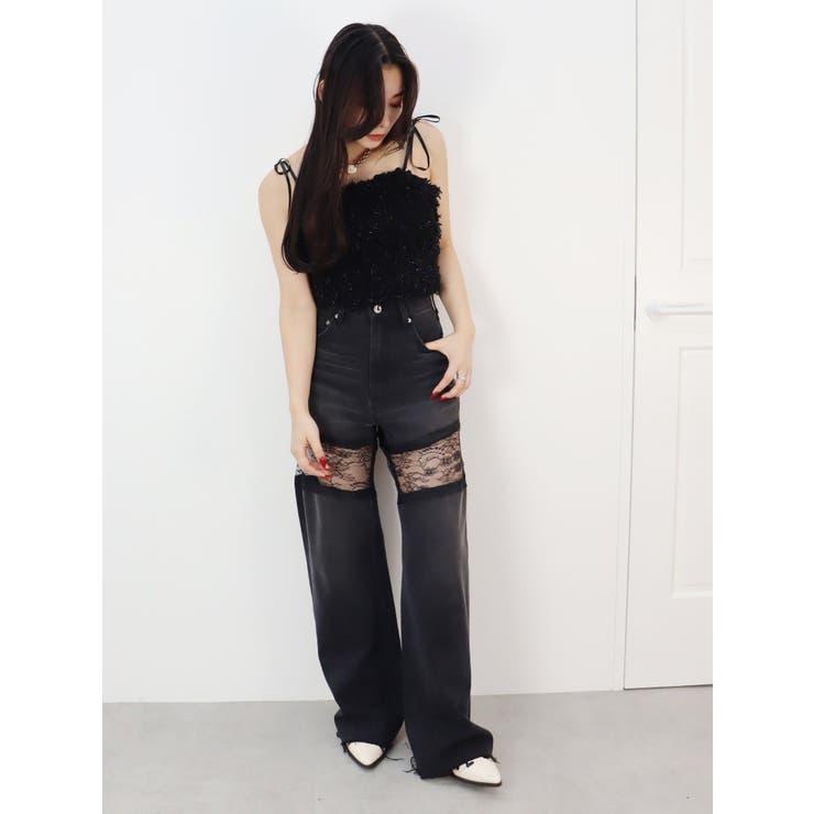 レースドッキングワイドデニムパンツ[品番：MKSW0058159]｜EVRIS