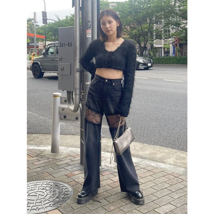 【完売商品】EVRIS レースドッキングワイドデニムパンツ エヴリス EVRIS レースドッキングワイドデニムパンツ （ブラック
