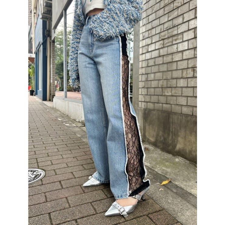【完売商品】EVRIS レースドッキングワイドデニムパンツ レースドッキングワイドデニムパンツ[品番：MKSW0058159]｜EVRIS