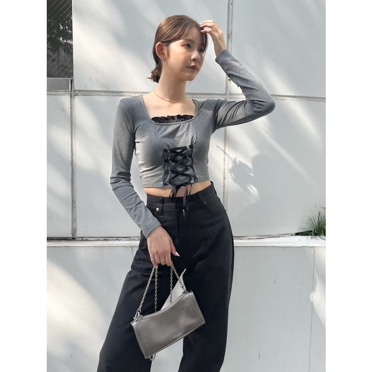 レースアップデザインクロップドトップス[品番：MKSW0060059