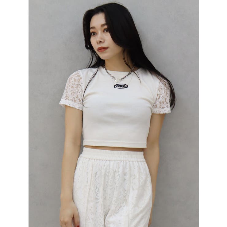 ホワイト | ワンポイントバックレースTシャツ | EVRIS