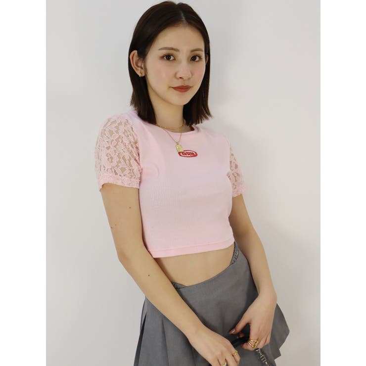 ピンク | ワンポイントバックレースTシャツ | EVRIS
