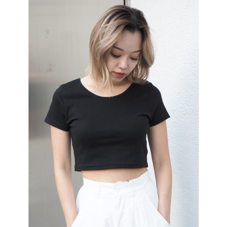 ブラック | BASICシンプルショートTシャツ | EVRIS