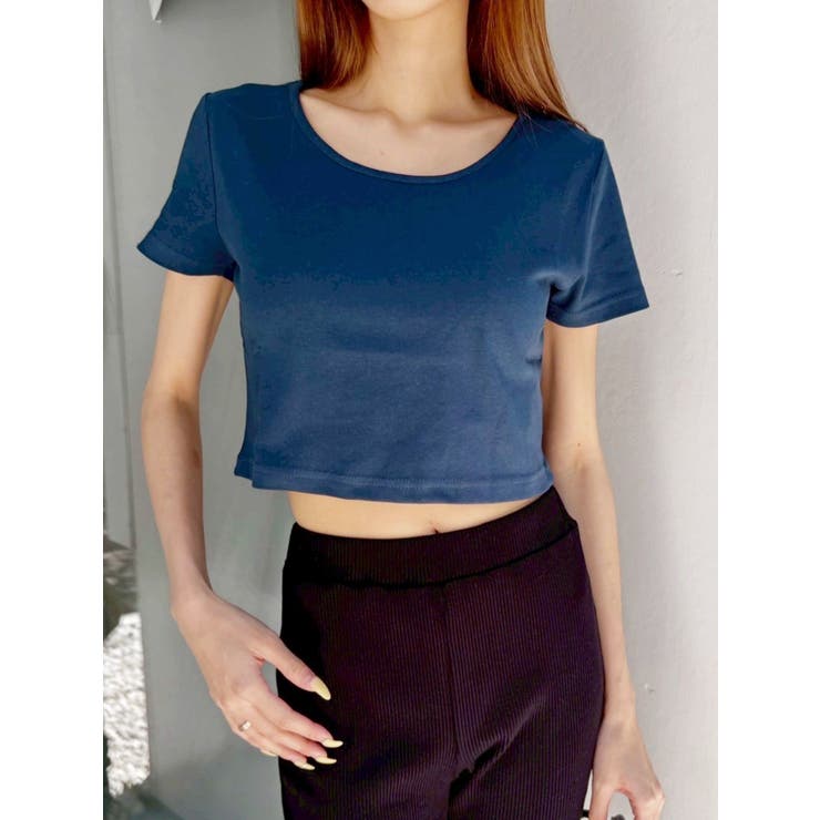 ネイビー | BASICシンプルショートTシャツ | EVRIS