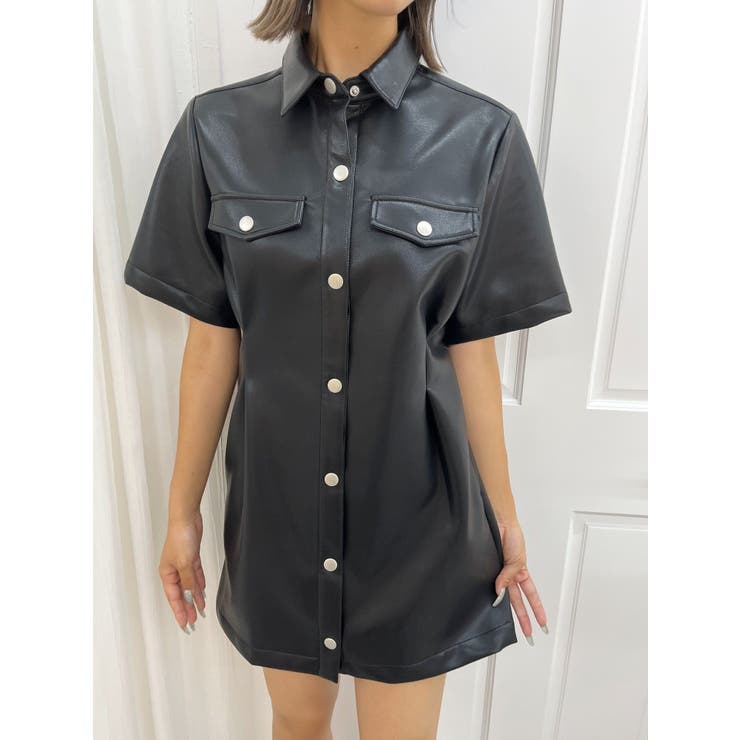 ブラック | フェイクレザーミニワンピース | EVRIS