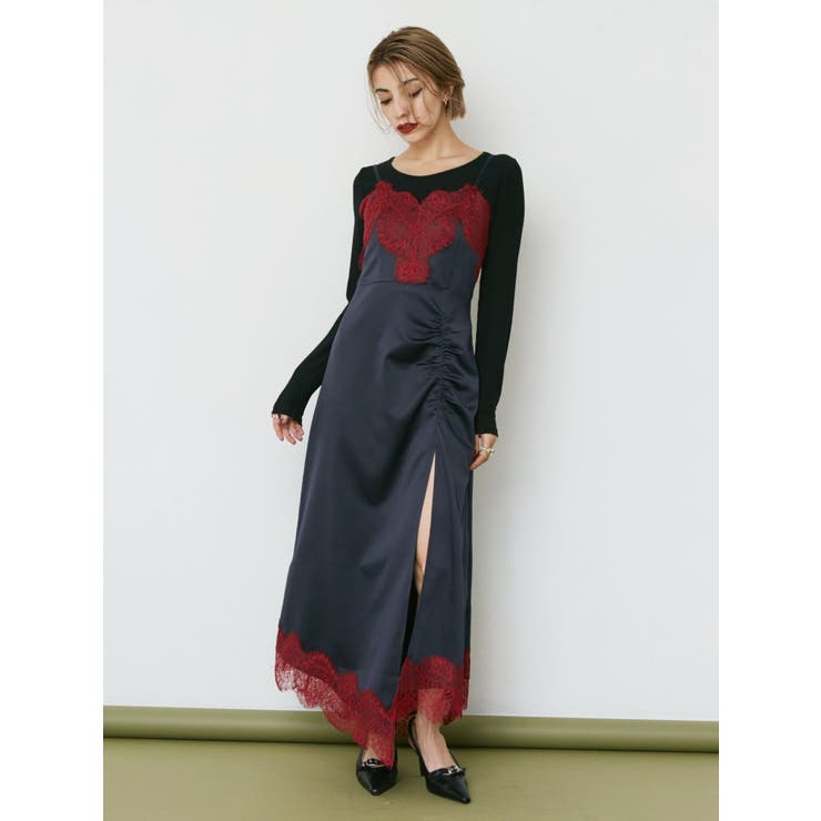 レースドッキングギャザーワンピース[品番：MKSW0060075]｜EVRIS