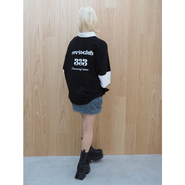 【HoniAnne】パンチングブラウス ミニスカート セットアップ フェザーミニスカート【セットアップ着用可能】[品番