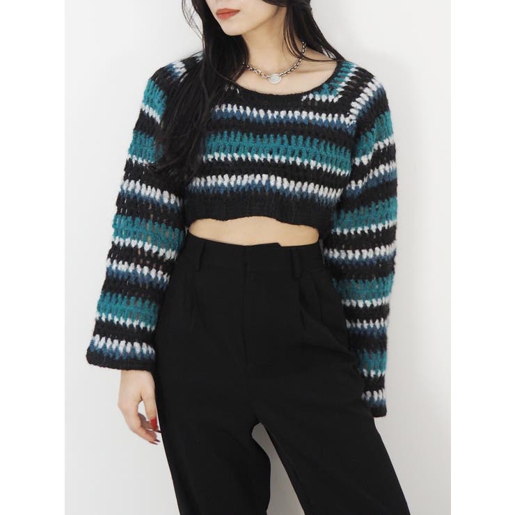 ボーダーメッシュショートニットトップス | EVRIS | 詳細画像11 