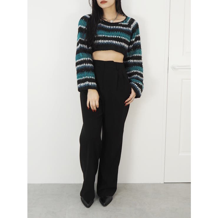 ボーダーメッシュショートニットトップス | EVRIS | 詳細画像13 