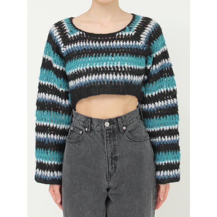 ボーダーメッシュショートニットトップス | EVRIS | 詳細画像18 