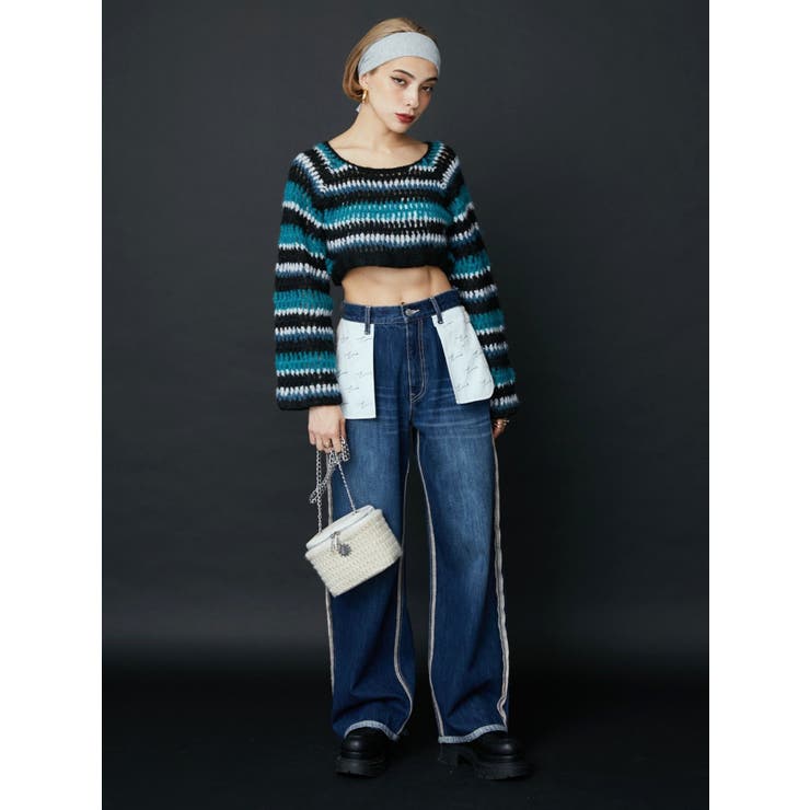 ボーダーメッシュショートニットトップス | EVRIS | 詳細画像4 